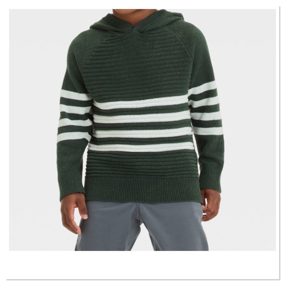 Toddler Boys Hooded Stripe Pullover Sweater Green Cat & Jack